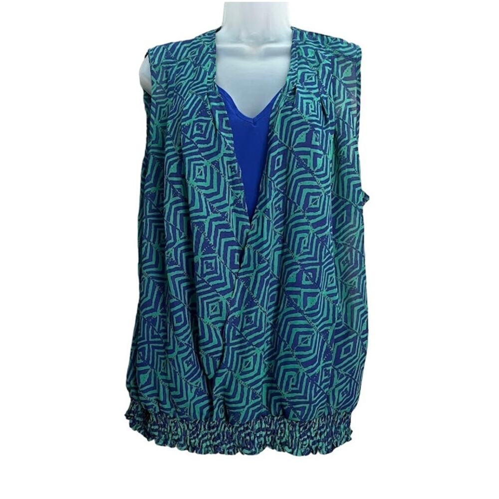 Halo‎ Crisscross Blue Teal Multicolor Tank Top Size XLarge